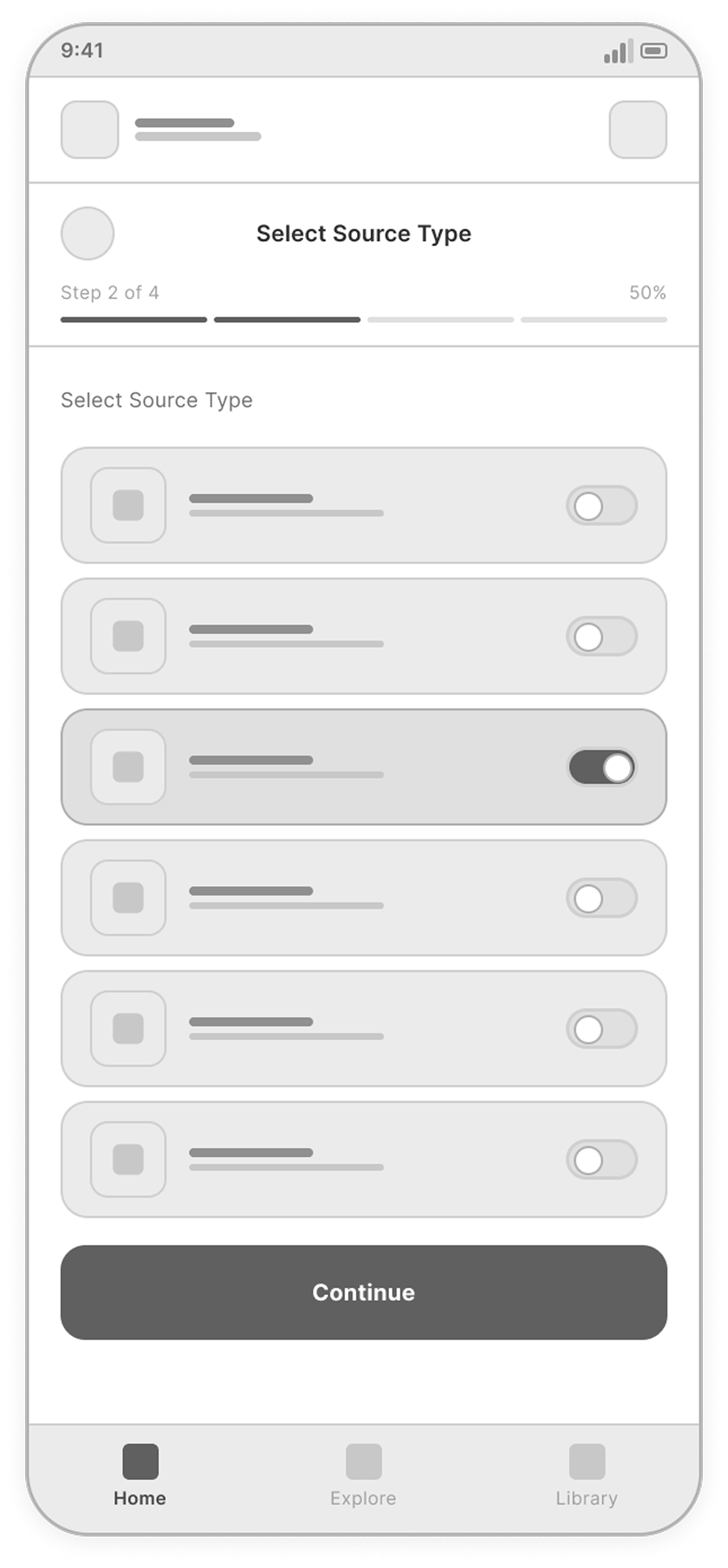 Select Source Type screen